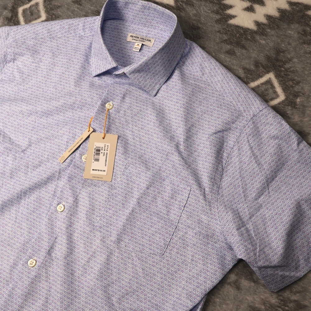 Peter Millar Summer Comfort Shirt Mens Medium Blue Wine Glass Print MS24W48SUPP